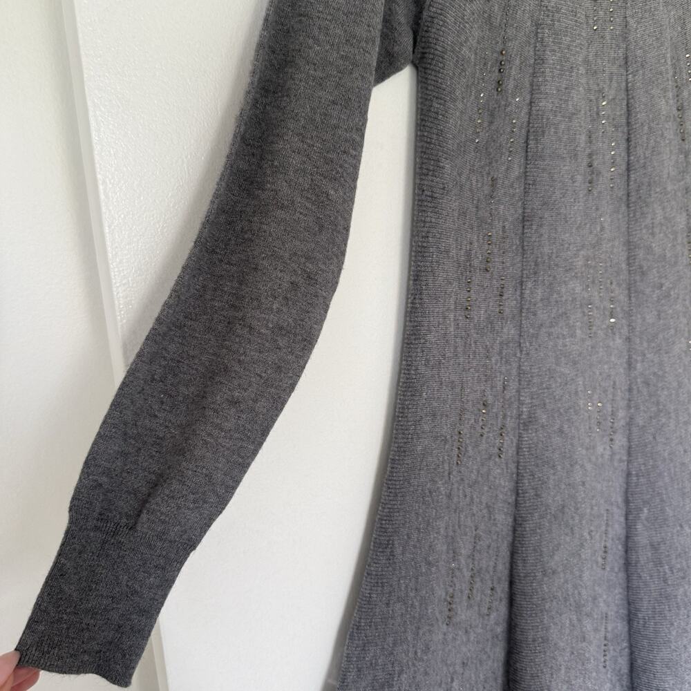 Joseph Ribkoff Gray Studded Knit Sweater Dress Med Fit & Flare Long Sleeve Party - Picture 4 of 10